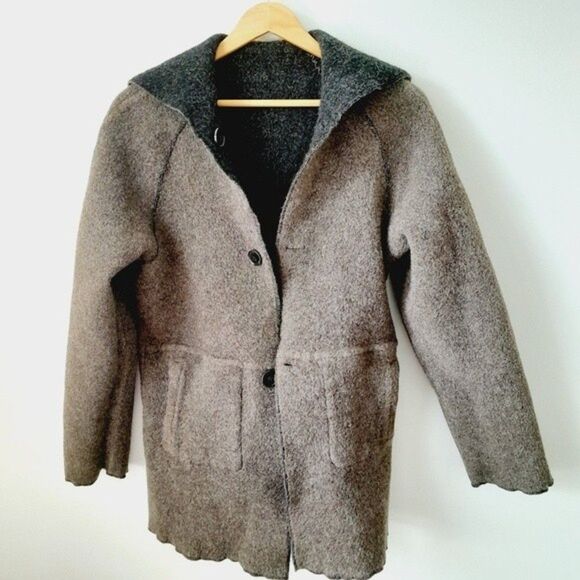 TALBOTS Soft Alpaca Wool Reversible Hoodie Coat Jacket Winter Fall sz: Med - Picture 1 of 14